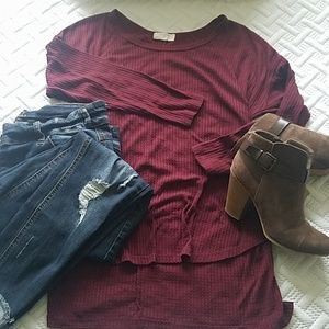 Burgundy Waffle Knit Long Length Top